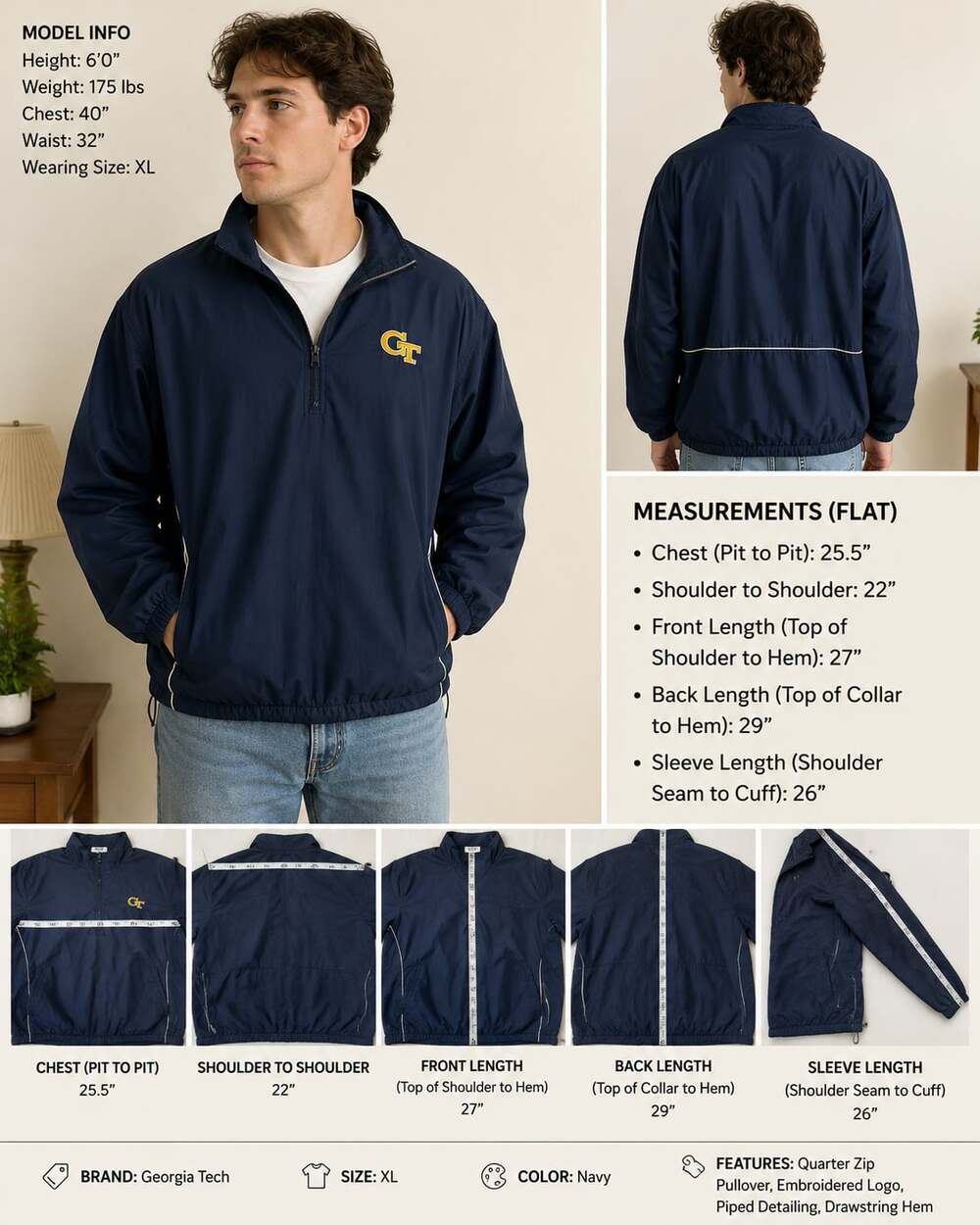 Campus Drive Georgia Tech Yellow Jackets Navy Quarter-Zip Windbreaker